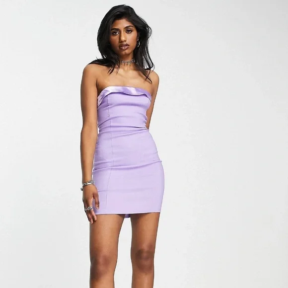 ASOS Missyempire Bandeau Mini Dress with Contrast Satin Trim in Lilac - Picture 3 of 6